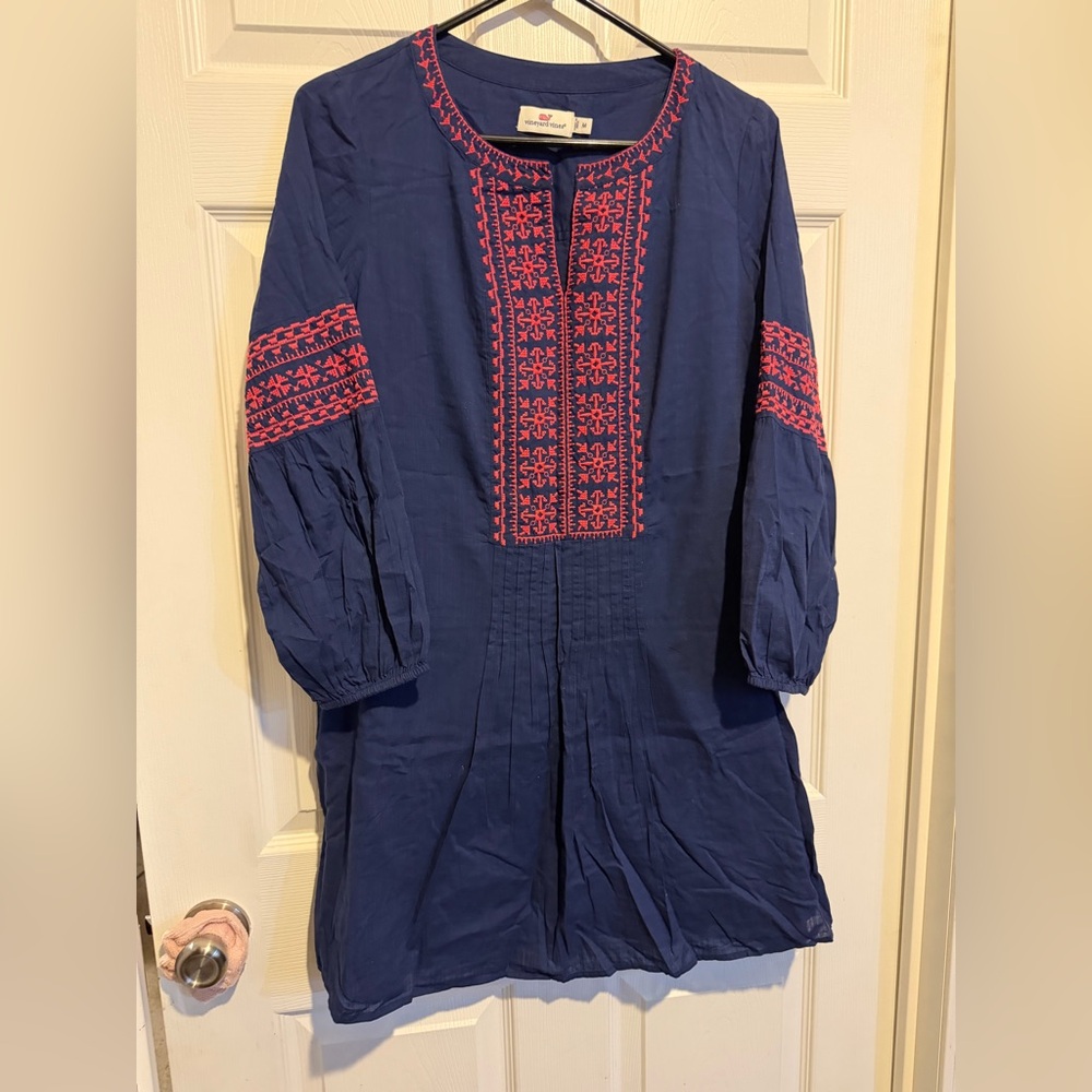 Vineyard Vines Navy Top with Pink Embroidery